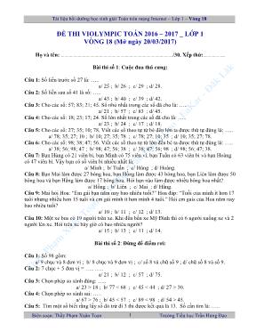 Đề thi Violympic môn Toán lớp 1 vòng 18 - Năm học 2016-2017 - Phạm Xuân Toạn